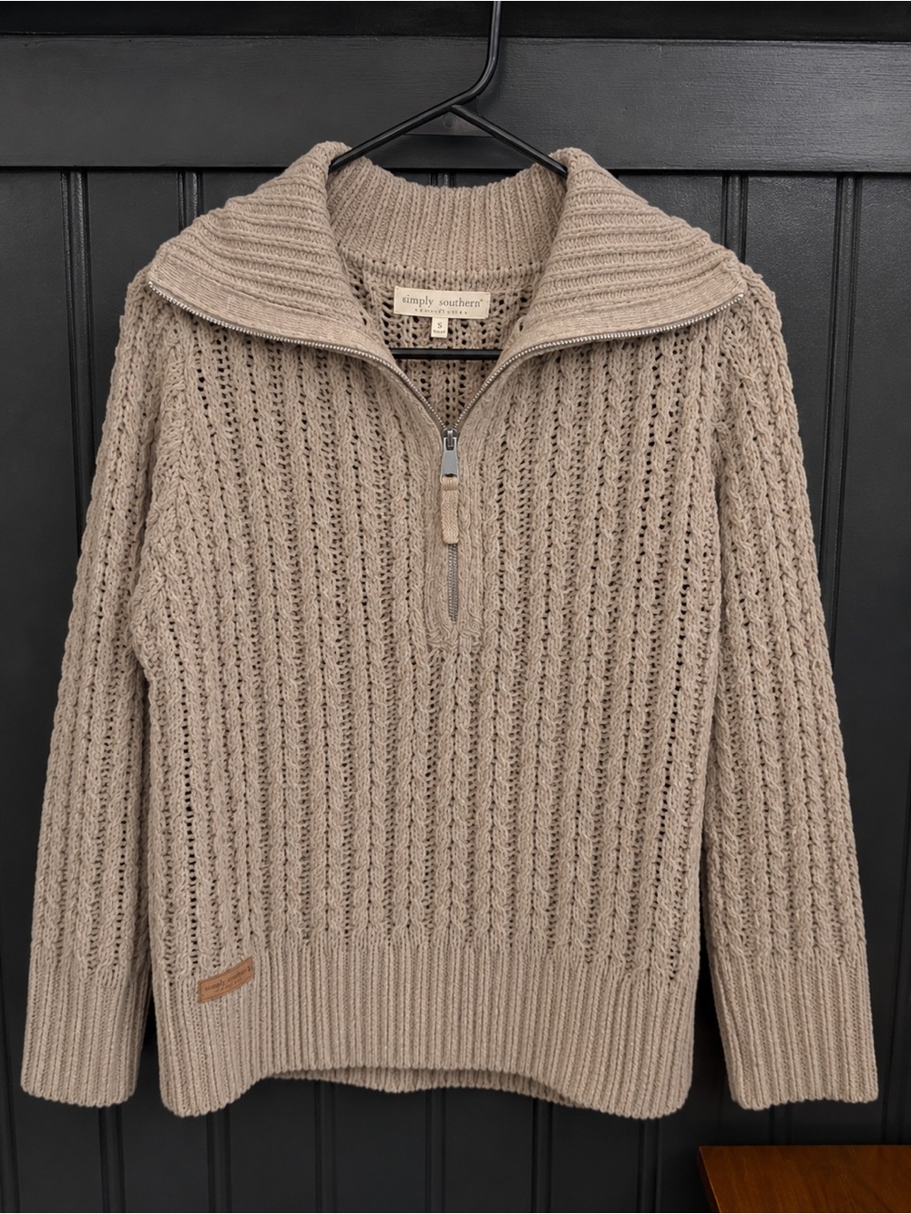 Simply Southern Women’s Beige Half-Zip Cable-Knit Sweater